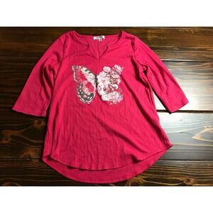 Daily Thread Shirt, Women's Size Small, Pink, Butterfly, Long Sleeve, Ribbed